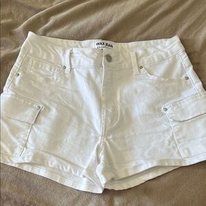 Wax Jean white denim shorts with side cargo pockets